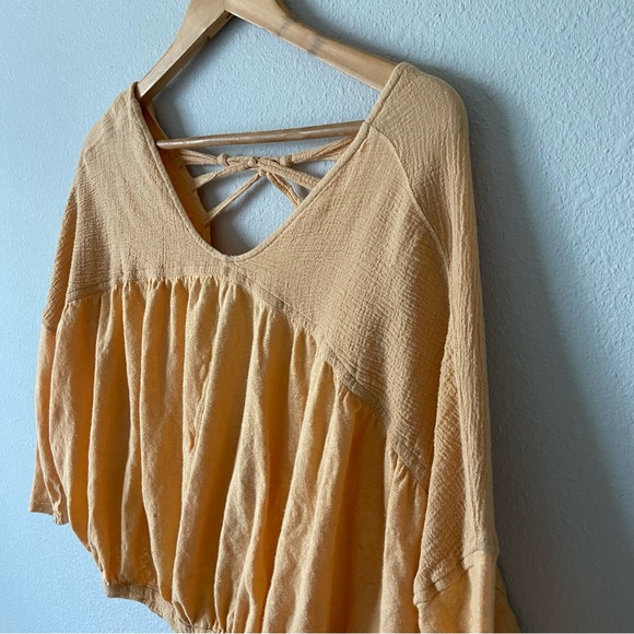 Free People Orange Cropped Drapey Linen Blend Top Size XS - Picture 3 of 6